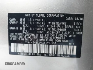 2019 Subaru Outback Limited with VIN 4S4BSANC0K3207951, listed as a IAAI auction lot 41969571 with 28,991 mi miles and . Bid and sale history available at DreamBid. Image 9.