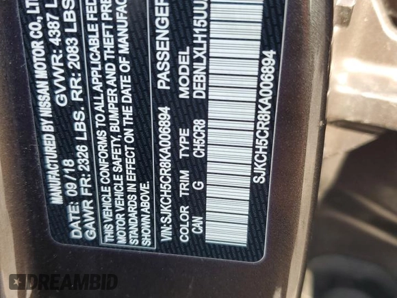 2019 Infiniti QX30 Luxe z VIN SJKCH5CR8KA006894, wystawiony jako Copart lot #58809565 z przebiegiem 50 697 mil mil oraz Szkoda całkowita • Salvage title. Historia ofert i sprzedaży dostępna na DreamBid. Obrazek 14.