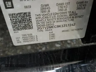 2019 GMC Sierra 1500 Limited SLE with VIN 2GTV2MEC9K1217242, listed as a Copart auction lot 85490524 with 48,147 mi miles and Salvage Title. Bid and sale history available at carsss.com. Image 12.