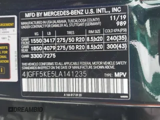 2020 Mercedes-Benz GLS with VIN 4JGFF5KE5LA141235, listed as a Copart auction lot 63259642 with 44,230 mi miles. Bid and sale history available at carsss.com. Image 10.