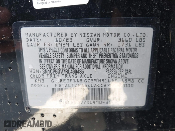 2024 Nissan Kicks SR with VIN 3N1CP5DV7RL490435, listed as a IAAI auction lot 41817333 with 7,918 mi miles and . Bid and sale history available at DreamBid. Image 9.