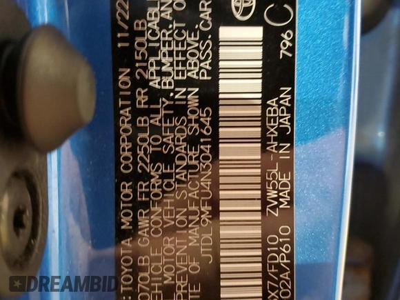 2022 Toyota Prius LE с VIN JTDL9MFU4N3041645, выставлен на аукционе Copart как лот 52727145 с пробегом 72 257 миль миль и Списание • Salvage title. История ставок и продаж доступна на DreamBid. Изображение 13.