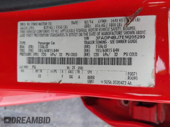 2014 Ford Fiesta SE with VIN 3FADP4BJ7EM205299, listed as a IAAI auction lot 42109032 with 145,797 mi miles. Bid and sale history available at carsss.com. Image 9.