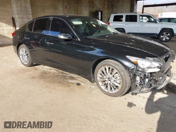 2023 Infiniti Q50 Luxe with VIN JN1EV7BR0PM542376, listed as a IAAI auction lot 41215300 with 25,792 mi miles and . Bid and sale history available at DreamBid. Image 1.