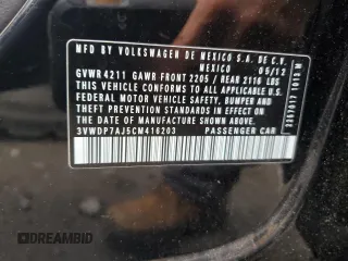 2012 Volkswagen Jetta SE с VIN 3VWDP7AJ5CM416203, выставлен на аукционе Copart как лот 58256665 с пробегом 124 320 миль миль и Списание • Salvage title. История ставок и продаж доступна на DreamBid. Изображение 12.