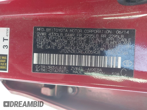 2014 Toyota Prius Two with VIN JTDZN3EUXEJ005908, listed as a IAAI auction lot 41335964 with 167,697 mi miles and . Bid and sale history available at DreamBid. Image 9.