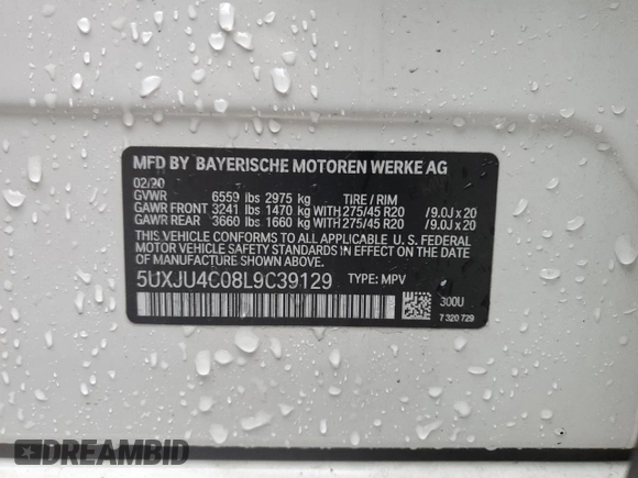 2020 BMW X5 M50i with VIN 5UXJU4C08L9C39129, listed as a Copart auction lot 48999914 with 32,851 mi miles and Salvage Title. Bid and sale history available at carsss.com. Image 13.