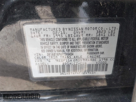 2015 Nissan Sentra SV with VIN 3N1AB7AP4FY249454, listed as a IAAI auction lot 42189811 with 179,781 mi miles and . Bid and sale history available at DreamBid. Image 9.