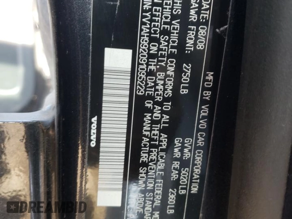 2009 Volvo S80 I6 Turbo с VIN YV1AH992091095229, выставлен на аукционе Copart как лот 53905235 с пробегом 92 131 миль миль и Списание • Salvage title. История ставок и продаж доступна на DreamBid. Изображение 12.