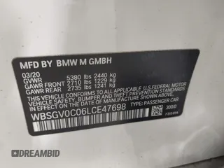 2020 BMW M8 with VIN WBSGV0C06LCE47698, listed as a IAAI auction lot 41457199 with 50,772 mi miles. Bid and sale history available at carsss.com. Image 9.