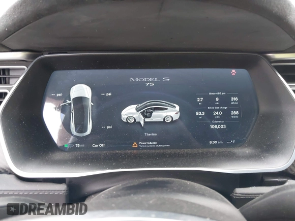 2017 Tesla Model S 60 with VIN 5YJSA1E17HF189627, listed as a IAAI auction lot 41891766 with 106,003 mi miles and . Bid and sale history available at DreamBid. Image 7.