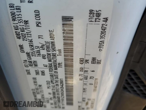 2016 Ford Transit Cargo with VIN 1FTYR1ZM5GKB42881, listed as a Copart auction lot 70193724 with 140,928 mi miles and Salvage Title. Bid and sale history available at DreamBid. Image 13.