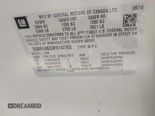 2015 Chevrolet Equinox LTZ with VIN 2GNFLHE33F6147763, listed as a IAAI auction lot 41631330 with 62,571 mi miles. Bid and sale history available at carsss.com. Image 9.