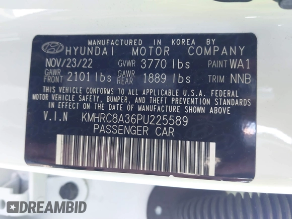 2023 Hyundai Venue SEL with VIN KMHRC8A36PU225589, listed as a IAAI auction lot 41836274 with 31,701 mi miles and . Bid and sale history available at carsss.com. Image 9.