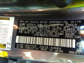 2019 Toyota C-HR XLE with VIN JTNKHMBX3K1034591, listed as a IAAI auction lot 40971538 with 135,200 mi miles. Bid and sale history available at carsss.com. Image 9.