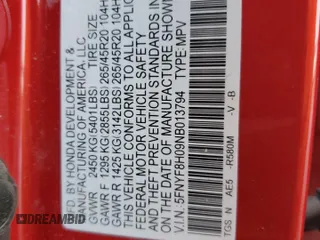 2022 Honda Passport Elite z VIN 5FNYF8H09NB013794, wystawiony jako Copart lot #46435655 z przebiegiem 18 117 mil mil oraz Szkoda całkowita • Salvage title. Historia ofert i sprzedaży dostępna na DreamBid. Obrazek 14.