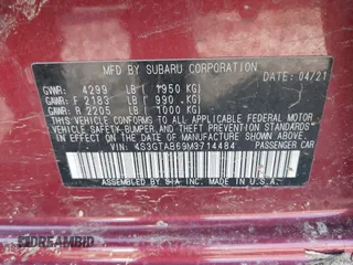 2021 Subaru Impreza with VIN 4S3GTAB69M3714484, listed as a IAAI auction lot 41616935 with 40,875 mi miles and . Bid and sale history available at DreamBid. Image 9.