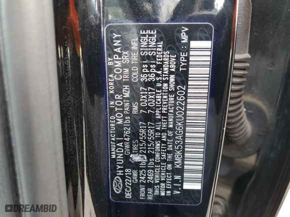 2019 Hyundai Kona Electric Ultimate with VIN KM8K53AG6KU022602, listed as a Copart auction lot 43669135 with 51,826 mi miles and Salvage Title. Bid and sale history available at carsss.com. Image 13.