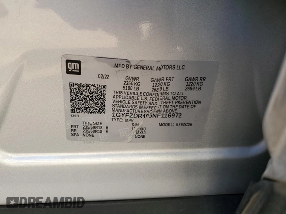 2022 Cadillac XT4 AWD Premium Luxury with VIN 1GYFZDR49NF116972, listed as a Copart auction lot 84223184 with 42,584 mi miles and Salvage Title. Bid and sale history available at carsss.com. Image 14.