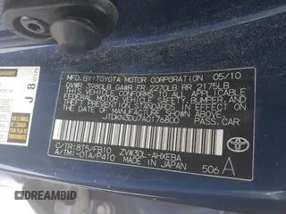 2010 Toyota Prius II with VIN JTDKN3DU7A0176800, listed as a IAAI auction lot 41902684 with 181,227 mi miles. Bid and sale history available at carsss.com. Image 9.