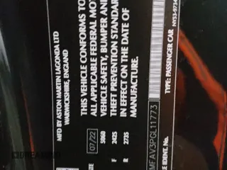 2023 Aston Martin DB11 z VIN SCFRMFAV3PGL11773, wystawiony jako Copart lot #82879093 z przebiegiem Nie podano mil oraz . Historia ofert i sprzedaży dostępna na DreamBid. Obrazek 14.