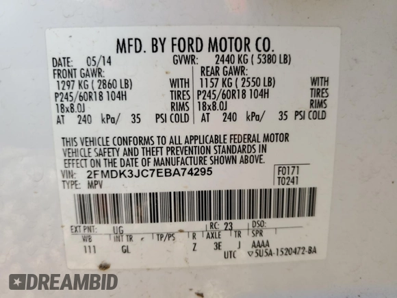 2014 Ford Edge SEL with VIN 2FMDK3JC7EBA74295, listed as a Copart auction lot 44187175 with 0 mi miles and Non Repairable. Bid and sale history available at carsss.com. Image 14.