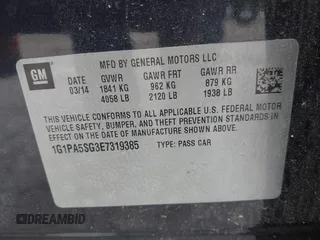 2014 Chevrolet Cruze LS with VIN 1G1PA5SG3E7319385, listed as a IAAI auction lot 42264380 with 124,525 mi miles and . Bid and sale history available at DreamBid. Image 9.