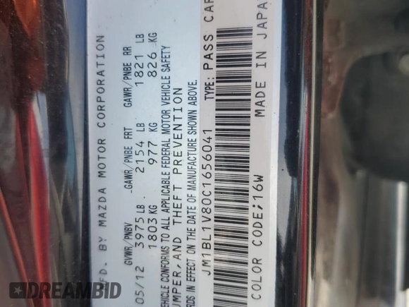 2012 Mazda 3 i Touring z VIN JM1BL1V80C1656041, wystawiony jako Copart lot #55286495 z przebiegiem 83 041 mil mil oraz Szkoda całkowita • Salvage title. Historia ofert i sprzedaży dostępna na DreamBid. Obrazek 12.