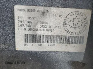 2006 Acura TSX with VIN JH4CL96856C802927, listed as a Copart auction lot 62552305 with Not provided miles and Salvage title. Bid and sale history available at DreamBid. Image 12.
