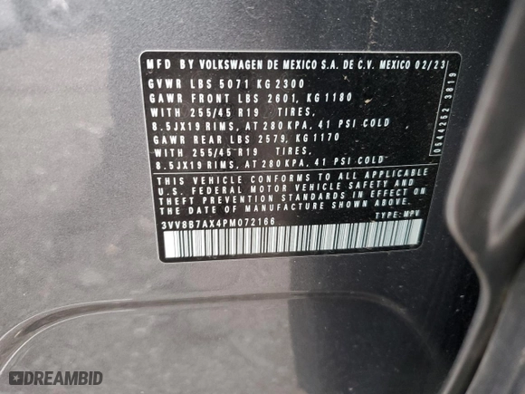 2023 Volkswagen Tiguan SE R-Line Black with VIN 3VV8B7AX4PM072166, listed as a Copart auction lot 86540234 with 21,411 mi miles and Salvage Title. Bid and sale history available at carsss.com. Image 13.