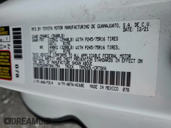2022 Toyota Tacoma SR z VIN 3TYRX5GN9NT041754, wystawiony jako Copart lot #49740135 z przebiegiem 50 763 mil mil oraz Szkoda całkowita • Salvage title. Historia ofert i sprzedaży dostępna na DreamBid. Obrazek 12.