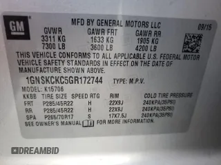 2016 Chevrolet Tahoe LTZ z VIN 1GNSKCKC5GR172744, wystawiony jako Copart lot #53716945 z przebiegiem 199 258 mil mil oraz Szkoda całkowita • Salvage title. Historia ofert i sprzedaży dostępna na DreamBid. Obrazek 13.