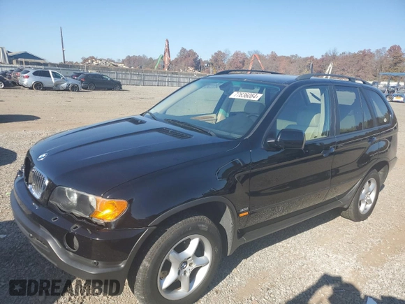 2003 BMW X5 3.0i with VIN 5UXFA53563LV96891, listed as a Copart auction lot 77636084 with 0 mi miles and Salvage Title. Bid and sale history available at carsss.com. Image 1.