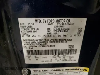 2013 Ford F-150 XL with VIN 1FTFW1EF9DKE61705, listed as a Copart auction lot 61339085 with 169,322 mi miles and Salvage title. Bid and sale history available at DreamBid. Image 12.
