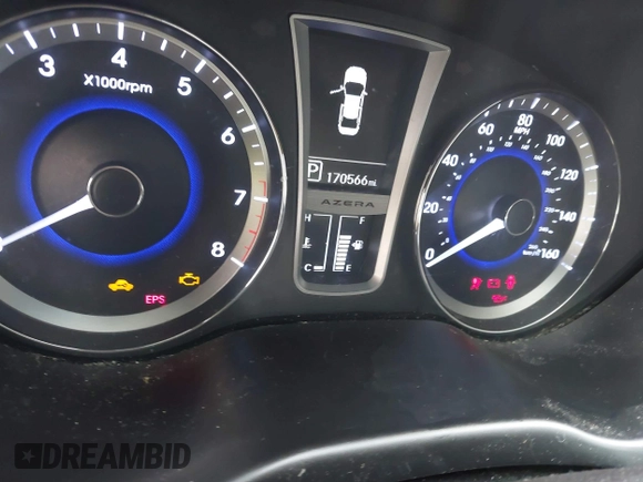 2013 Hyundai Azera with VIN KMHFG4JG0DA222882, listed as a IAAI auction lot 41869825 with 170,566 mi miles and . Bid and sale history available at DreamBid. Image 7.
