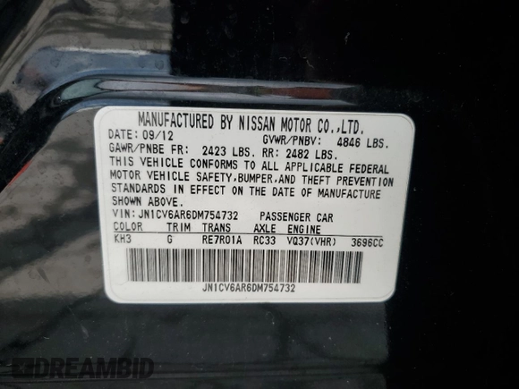 2013 Infiniti G37 x z VIN JN1CV6AR6DM754732, wystawiony jako Copart lot #58971955 z przebiegiem 153 184 mil mil oraz Szkoda całkowita • Salvage title. Historia ofert i sprzedaży dostępna na DreamBid. Obrazek 12.