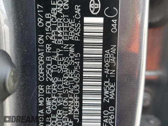 2017 Toyota Prius Two с VIN JTDKBRFU3H3575415, выставлен на аукционе Copart как лот 65622375 с пробегом 154 463 миль миль и Списание • Salvage title. История ставок и продаж доступна на DreamBid. Изображение 13.
