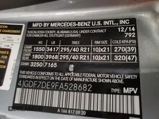 2015 Mercedes-Benz GL-Class GL 550 with VIN 4JGDF7DE9FA528682, listed as a Copart auction lot 50275955 with 0 mi miles and Non Repairable. Bid and sale history available at carsss.com. Image 13.