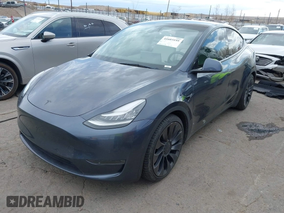 2021 Tesla Model Y Performance with VIN 5YJYGDEF4MF093227, listed as a IAAI auction lot 41603195 with Not Provided miles and . Bid and sale history available at carsss.com. Image 2.