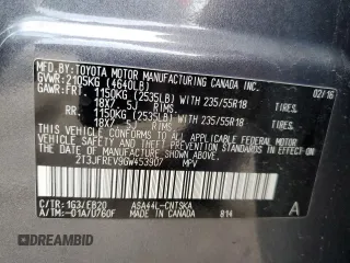 2016 Toyota RAV4 SE with VIN 2T3JFREV9GW453907, listed as a Copart auction lot 60438385 with 59,288 mi miles and Salvage title. Bid and sale history available at DreamBid. Image 14.