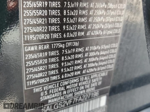 2015 Land Rover Range Rover HSE с VIN SALGS2VF7FA227196, выставлен на аукционе Copart как лот 62715025 с пробегом 90 624 миль миль и Чистый • Clean title. История ставок и продаж доступна на DreamBid. Изображение 13.