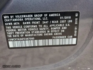 2015 Volkswagen Passat 2.0L TDI SEL Premium with VIN 1VWCV7A34FC067060, listed as a Copart auction lot 51324685 with 231,302 mi miles and Salvage Title. Bid and sale history available at carsss.com. Image 12.