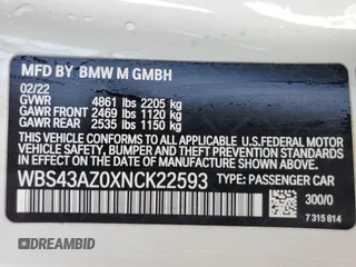 2022 BMW M4 Competition xDrive with VIN WBS43AZ0XNCK22593, listed as a Copart auction lot 48216625 with 19,447 mi miles and Salvage Title. Bid and sale history available at carsss.com. Image 12.