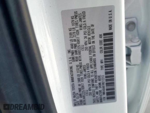 2024 Mazda CX-50 S Select with VIN 7MMVABAM1RN212213, listed as a Copart auction lot 57335615 with 11,371 mi miles and Salvage title. Bid and sale history available at DreamBid. Image 12.