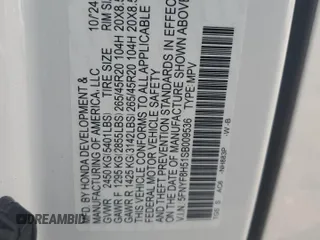 2025 Honda Passport EX-L z VIN 5FNYF8H51SB009536, wystawiony jako Copart lot #59010555 z przebiegiem 767 mil mil oraz Szkoda całkowita • Salvage title. Historia ofert i sprzedaży dostępna na DreamBid. Obrazek 13.