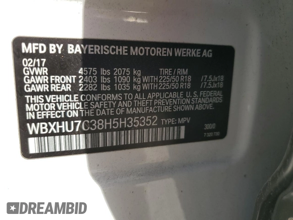 2017 BMW X1 sDrive28i with VIN WBXHU7C38H5H35352, listed as a Copart auction lot 44270505 with 68,047 mi miles and Salvage Title. Bid and sale history available at carsss.com. Image 15.