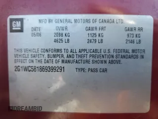 2006 Chevrolet Impala LT 3.9L with VIN 2G1WC581869399291, listed as a Copart auction lot 52936685 with 233,770 mi miles and Salvage Title. Bid and sale history available at DreamBid. Image 12.