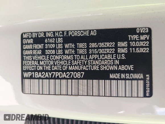 2023 Porsche Cayenne with VIN WP1BA2AY7PDA27087, listed as a IAAI auction lot 42540706 with 18,357 mi miles and . Bid and sale history available at DreamBid. Image 9.