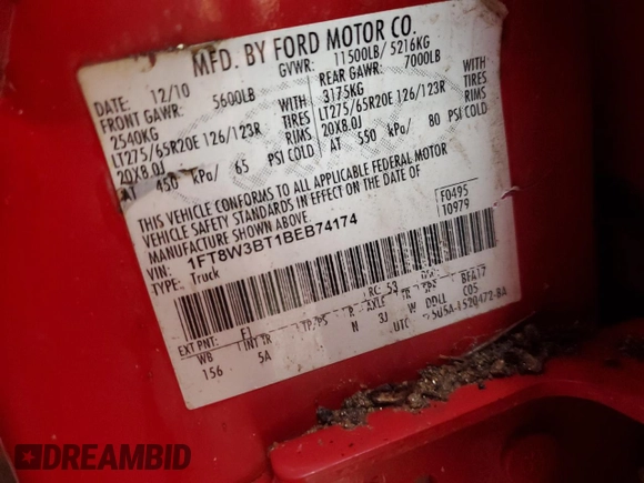 2011 Ford F-350 XL with VIN 1FT8W3BT1BEB74174, listed as a Copart auction lot 44437685 with Not Provided miles and Salvage Title. Bid and sale history available at DreamBid. Image 13.