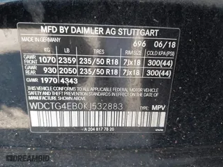 2019 Mercedes-Benz GLA with VIN WDCTG4EB0KJ532883, listed as a IAAI auction lot 41780802 with 79,630 mi miles. Bid and sale history available at carsss.com. Image 9.